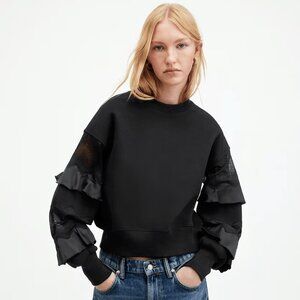 Gracie Lace Panelled Frill Sweatshirt Sweater | Medium Black NWOT